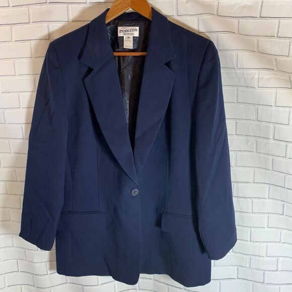 Pendleton Navy One Button 100% Wool Blazer Sz 12 - Picture 1 of 3